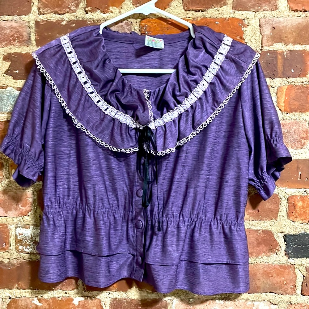 Vintage purple ruffle mini button up cardigan top size small